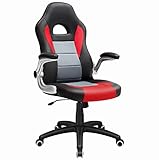SONGMICS Gamingstuhl, Racing Chair, Schreibtischstuhl mit hoher Rückenlehne, Bürostuhl, höhenverstellbar, hochklappbare Armlehnen, Wippfunktion, für Gamer, schwarz-grau-rot, OBG28BR