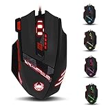 zelotes T90 Gaming Maus 9200 DPI, 8 Programmierbare Tasten, Multi-Modi LED, USB Gaming Maus, Gewichtstuning für Pro Gamer