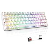 TECURS Gaming Tastatur Mechanische Kabellos RGB Anti Gosting Beleuchtet Tastatur 65% TKL Bluetooth / 2.4G / Mit Kabel, 68 Tasten, QWERTZ Rote Switch für PC, iPhone, Android, Mac/Xbox, Weiß