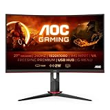 AOC Gaming C27G2ZU - 27 Zoll FHD Curved Monitor, 240 Hz, 1 ms MPRT, FreeSync Premium (1920x1080, HDMI, DisplayPort, USB Hub) schwarz/rot