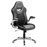 SONGMICS Bürostuhl, ergonomischer Drehstuhl, Gamingstuhl mit hochklappbaren Armlehnen, Computerstuhl, Nylon-Sternfuß, max. statische Belastbarkeit 150 kg, fürs Büro, schwarz-grau OBG63BG