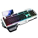 RedThunder K900 Halbmechanisch Gaming Tastatur [Version 2022], QWERTZ DEUTSCH Layout, RGB Beleuchtete Tastatur, Ganzmetallpaneel, 25 Tasten Anti-Ghosting, Tastatur Für PC/Laptop/PS4/Xbox One Gamer