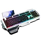 RedThunder K900 Halbmechanisch Gaming Tastatur [Version 2023], QWERTZ DEUTSCH Layout, RGB Beleuchtete Tastatur, Ganzmetallpaneel, 26 Tasten Anti-Ghosting, Tastatur Für PC/Laptop/Xbox One Gamer