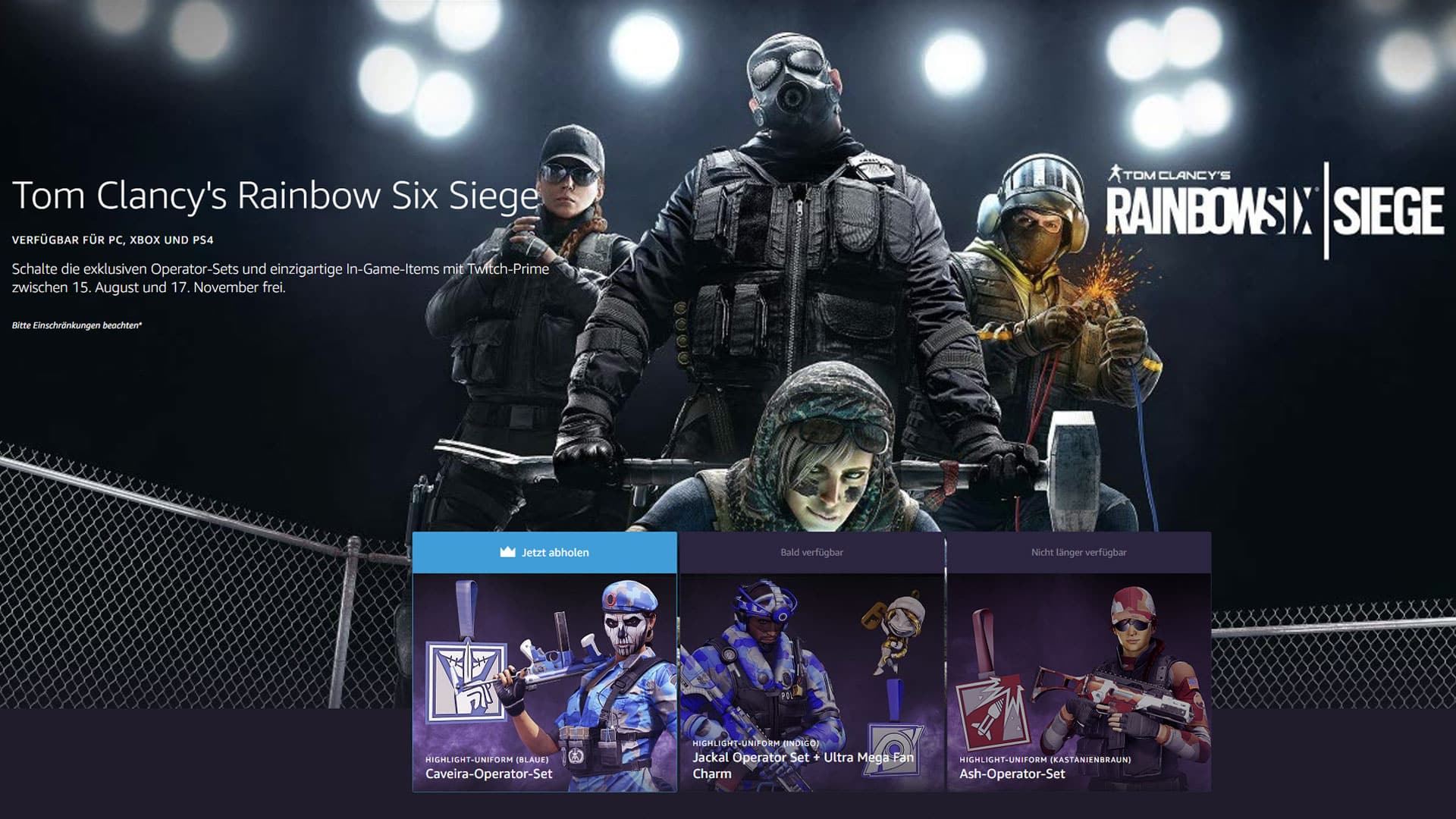 New Rainbow Six Siege Twitch Prime loot