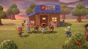 animal crossing acnh screenshot 6 In einer kleinen Zeremonie feiern die Inselbewohner die Eröffnung von Nooks Laden.