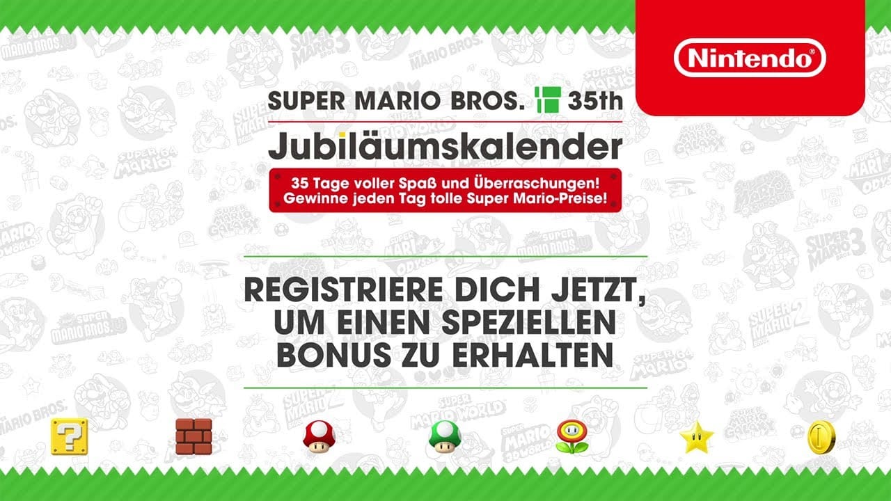 Jeden Tag gibts neue Preise im „35 Jahre Super Mario Bros. Jubilaeumskalender zu gewinnen