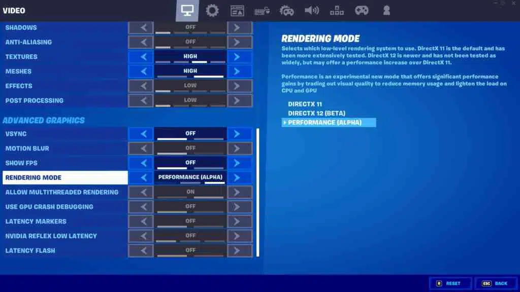fortnite performance modus option fortnite performance modus option