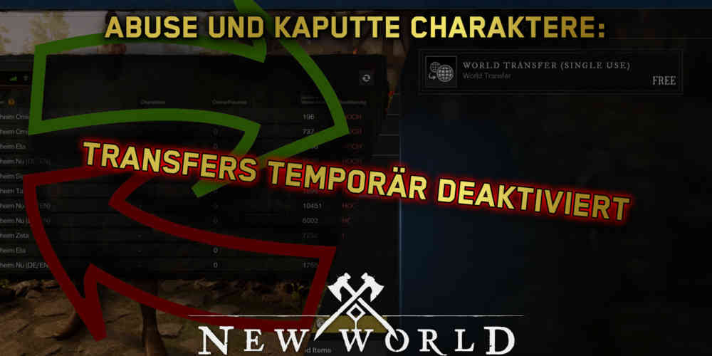 new world servertransfers bugs