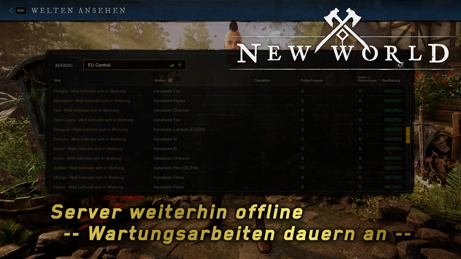 new world wartungsarbeiten