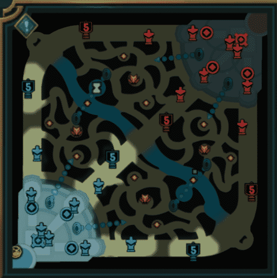 Auf der Mini-Map seht ihr, wie die Hextech-Portale platziert sind und wohin sie euch teleportieren. Quelle: Riot Games